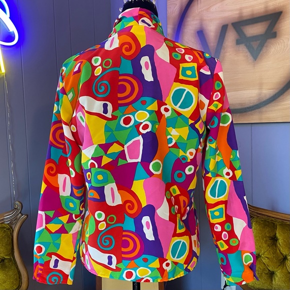 ❌SOLD🏷️Vintage 90s Anna Kriste Pleated Abstract Wild Multicolor Blouse/Jacket - Picture 4 of 11